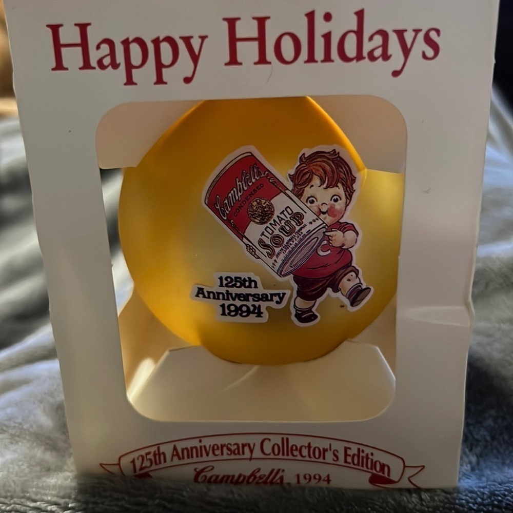 1994 Campbell Kids 125th Anniversary Happy Holidays Christmas Glass Ball NIB